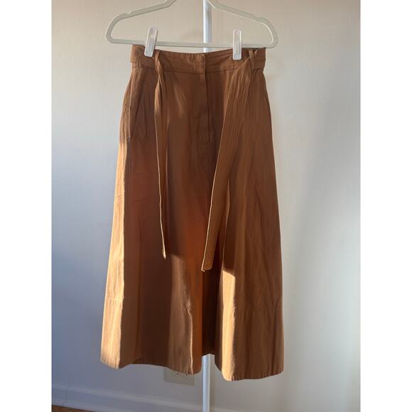 Mes Demoiselles Paris Brown Belted A Line Midi Skirt 100% Cotton Quiet Luxury-S - Picture 2 of 6